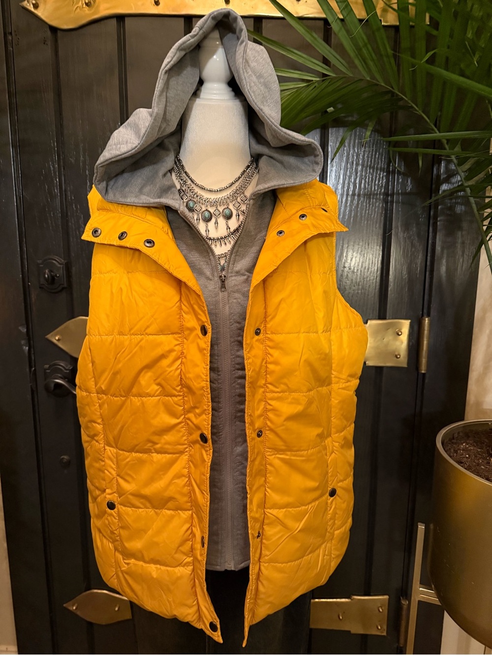 New Arizona Jean Co. Quilted gray Hoodie layered Puffer Vest Jacket Coat XXL